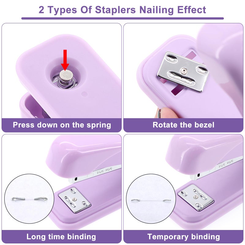 Froidesente 17 in 1 Purple Desk Organizers and Accessories Set  3 Office Desk Supplies Storage Organization  4 Pens  Stapler  Staples & Remover  Tape & Dispenser  Scissors  Ruler  Clips  Hole Punch  Sticky Holder - Image 4